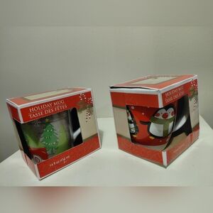 Festive Holiday Mug with Penguin and Christmas Tree Design set of 2 NIB